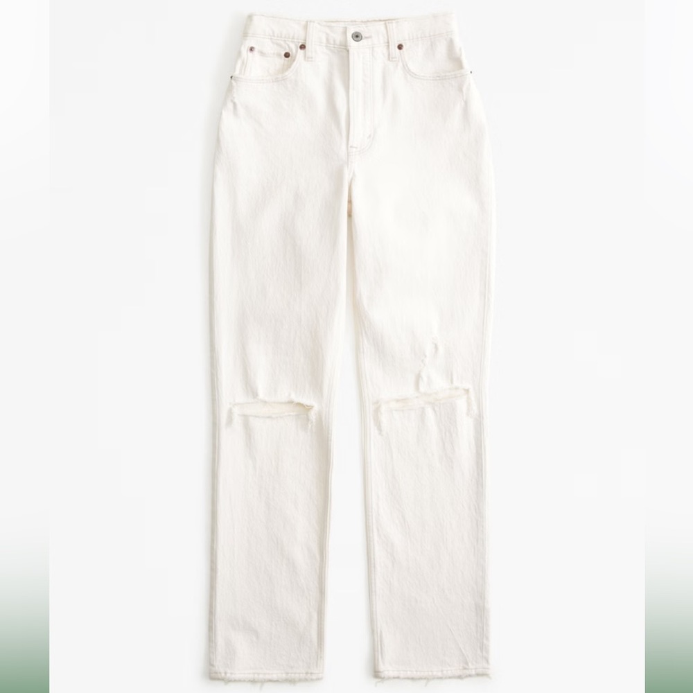 Abercrombie Ankle Straight Ultra High Rise Curve Love white jeans
